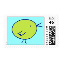 Green Bird on Blue postage