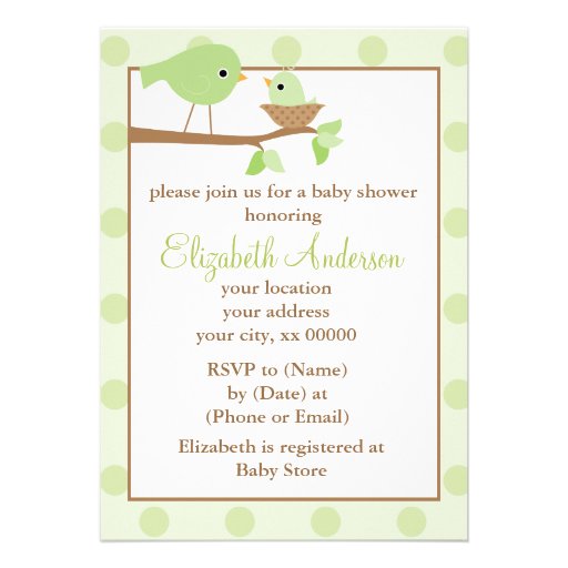Green Birds in a Nest Baby Shower Custom Announcement