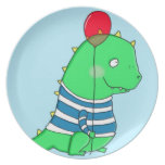 Green birthday Dinosaure with red balloon Plates