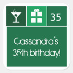 Green Birthday Icon Grid Square Sticker
