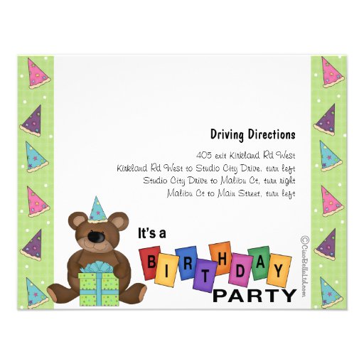 Green Birthday Present Bear Party Invitation