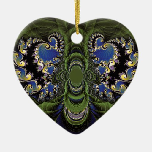 Green Black and Blue and Yellow Fractal Christmas Ornament
