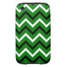 Green, Black and White Chevron Stripes (Zigzags) Tough iPhone 3 Cases