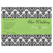 Green, Black, and White Damask Wedding Program Custom Flyer