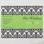 Green, Black, and White Damask Wedding Program Custom Flyer