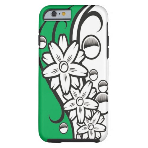 Green Black And White Floral Pattern On Green Tough iPhone 6 Case