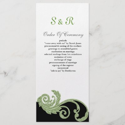 greenblack and white Wedding program Rack Card Template by blessedwedding