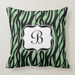 Green, Black and White Zebra Monogram Cushion Pillows