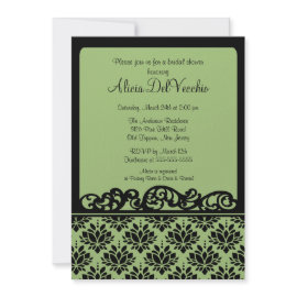 Green & Black Damask Bridal Shower Invitation invitation