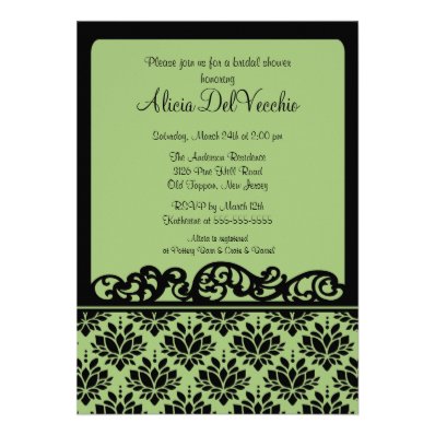 Green & Black Damask Bridal Shower Invitation
