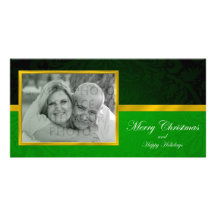 Green & Black Damask Photo Christmas Card Photo Card Template