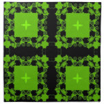 Green, Black Floral Swirl Fine Art Printed Napkin