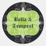 Green black goth punk name tag wedding favor stickers