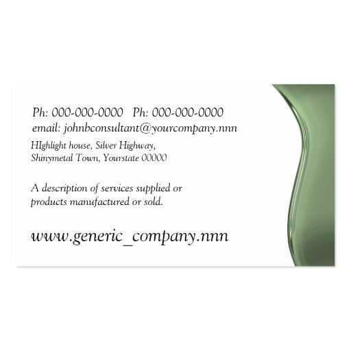 Green black metal effect wave business cards (back side)