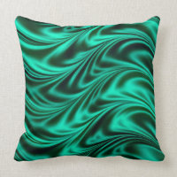 Green black silky waves throw pillows
