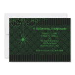 Green & Black Spider Damask Halloween Invitations