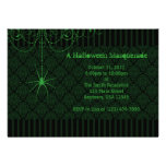 Green & Black Spider Damask Halloween Invitations
