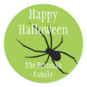 Green black spider halloween custom name gift tag sticker