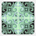 Green Black Swirl Inspired by Portuguese Azulejos Sticker