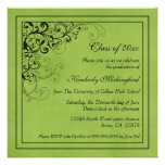 Green black swirls graduation party announcement