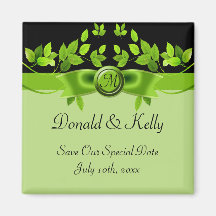 Green & Black Tree Leaves Wedding Magnet
