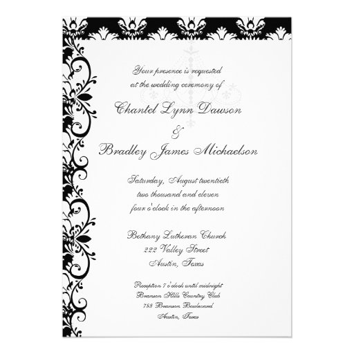 Green,  Black, White Chandelier Wedding Invitation
