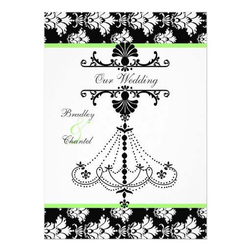 Green,  Black, White Chandelier Wedding Invitation