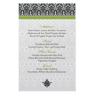 Green, Black, White Damask Menu Card flyer