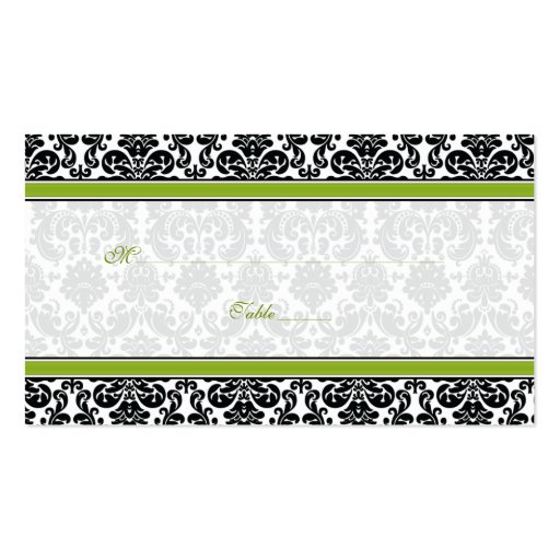 Green, Black, White Damask Wedding Place Cards Business Cards (front side)