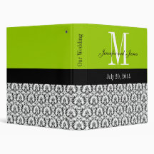 Green Black White Damask Wedding Planner Binder