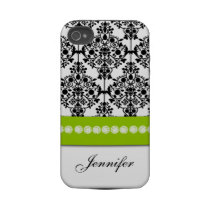 Green Black White Floral Damask Iphone 4 Tough Covers