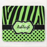 Green, Black, White Zebra Stripe & Dots Mousepad