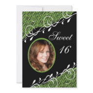 Green & Black Zebra Print Sweet 16 Invitation invitation