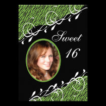 Green & Black Zebra Print Sweet 16 Invitation invitations
