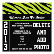 green black zebra stripes graduation invitations