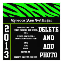 green black zebra stripes graduation invitations