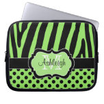 Green Black Zebra Stripes Polka Dots Laptop Case Laptop Sleeve