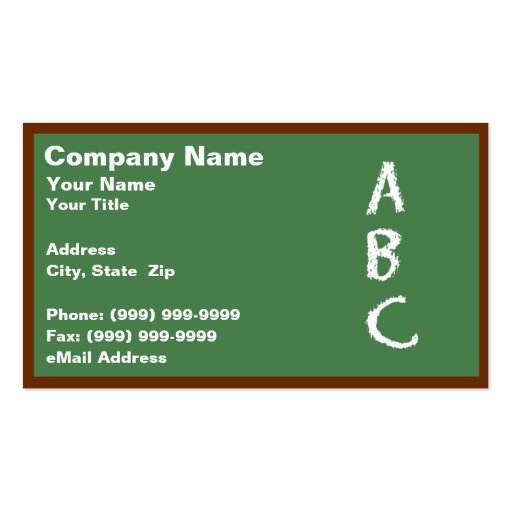 Green Blackboard with ABCs Business Card