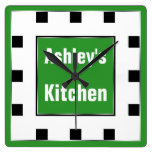 Green Block Square Personalized Wall Clock
