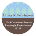Green blue argyle custom Christmas address label sticker