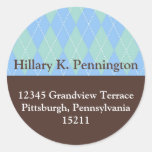 Green blue argyle custom Christmas address label Stickers