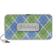 Green & Blue Argyle Personalized Doodle Speaker speakers