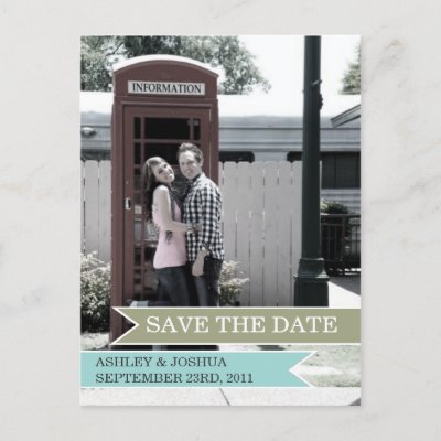 Green & Blue Banner Photo Save The Date Post Cards