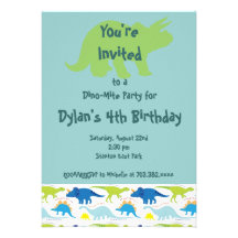 Green & Blue Dinosaur Birthday Party Invitations
