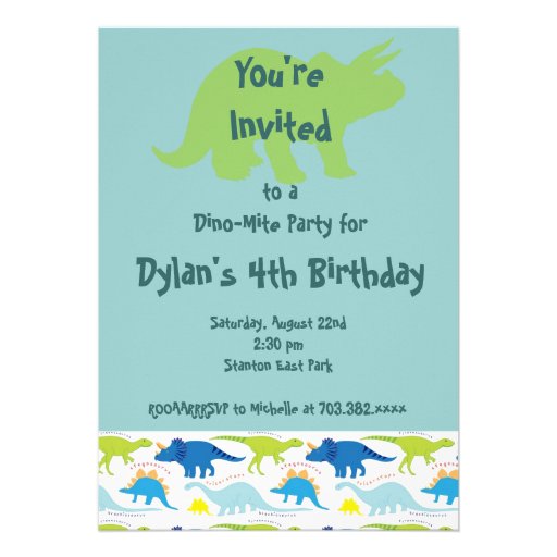 Green & Blue Dinosaur Birthday Party Invitations