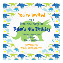 Green & Blue Dinosaurs Birthday Party Invitations
