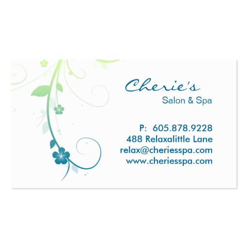 Green Blue Floral Swirls business card (back side)