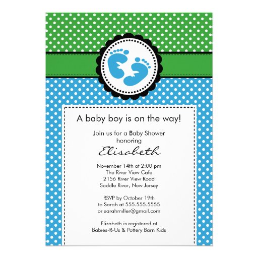 Green Blue Footprint Boy Baby Shower Invitation