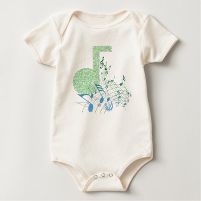 Green & Blue Music Notes Organic Baby Bodysuit