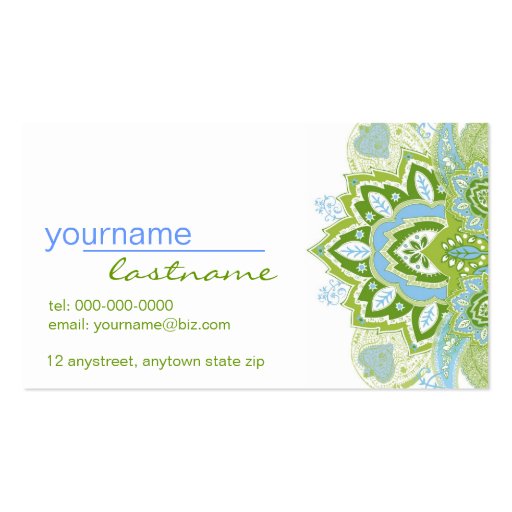 Green Blue Paisley Business Card Template